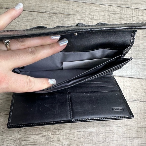 COACH SoHo Signature Jacquard Canvas And Leather Pleated Black Envelope Clutch - Picture 10 of 13